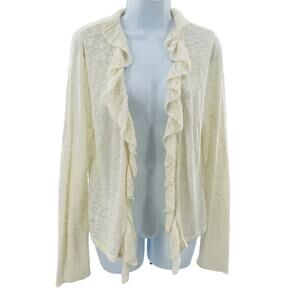 Sarah Spencer Cream Cascading Ruffled Open Front Sweater Cardigan Size L